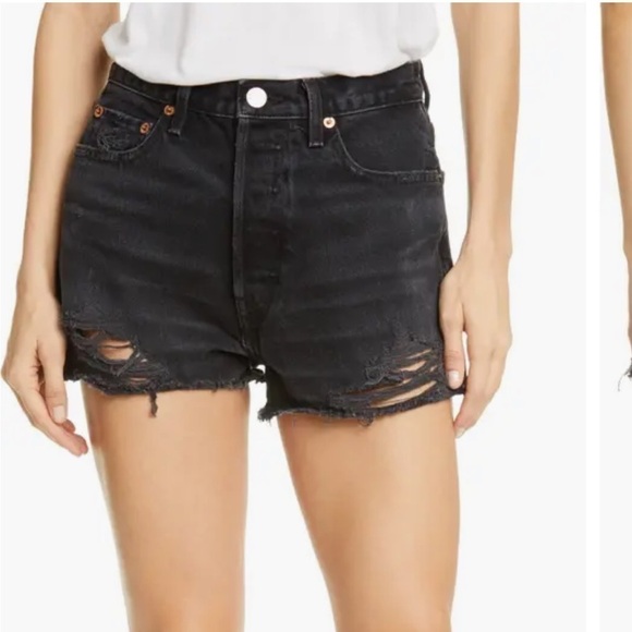 Re/done 70s high rise shorts black denim distressed